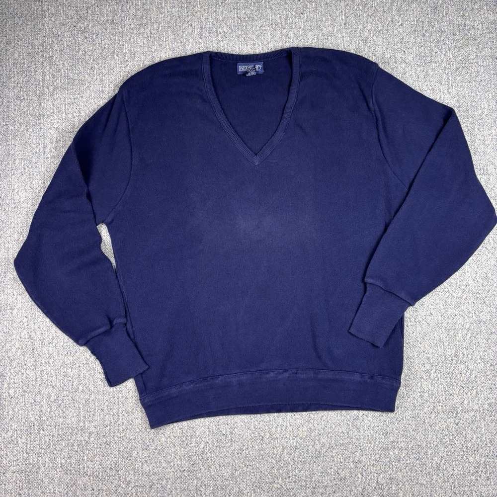 Lands' End Vintage Drifter Sweater Royal Blue Knit V-Neck Made In USA Mens XL